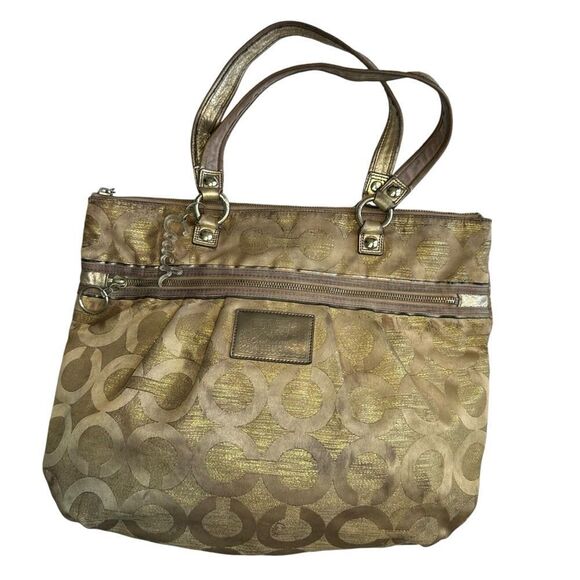 Coach Large Poppy Gold Signature Sateen Tote Bag 15865 - Picture 1 of 10